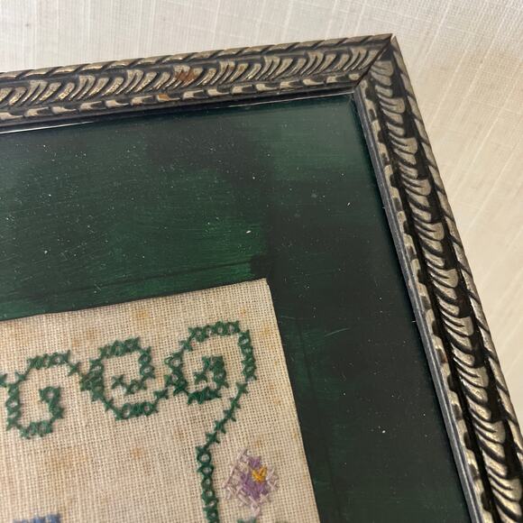 Vintage Today is the First Day Flower Basket Cross Stitch Sampler Completed - Picture 7 of 11